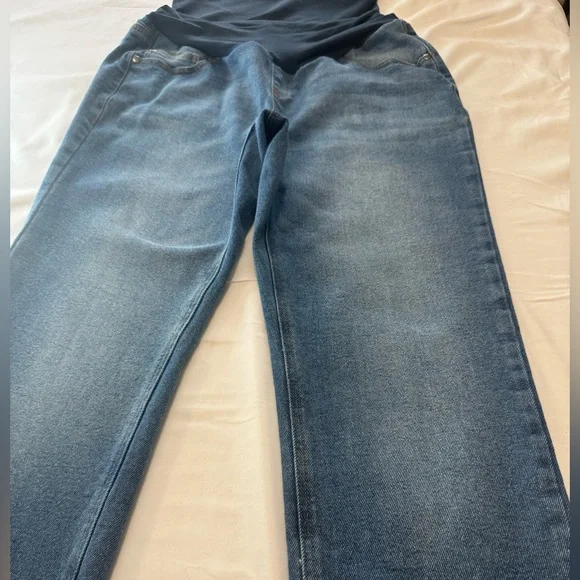 Motherhood Straight Leg Maternity Jeans in Blue with Navy Panel - Picture 3 of 8